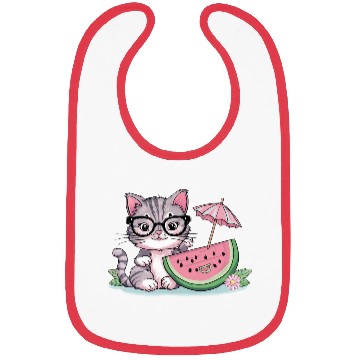 Discover cute kitten an watermelon slice vector illustratio Bibs
