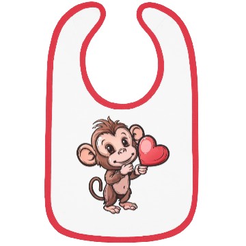 Discover Cute Monkey Holding Heart Illustration Bibs