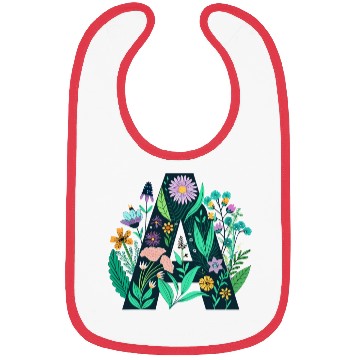 Discover Green 'A' with Pastel Flowers Bibs