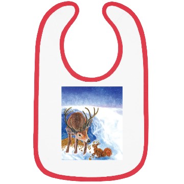 Discover Red Deer and Squirrel in Winter Illustration Bibs