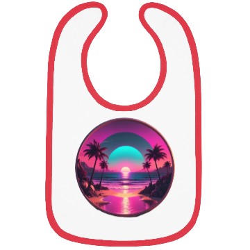 Discover Synthwave Beach Scene with Palm Trees and Sunset Bibs