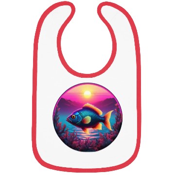Discover Synthwave Fish and Coral and a Sunset and Ocean Bibs