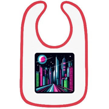 Discover Futuristic cityscape Retro Synthwave Cyberpunk Bibs