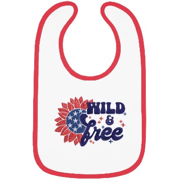 Discover Wild Free Sunflower Amerian Flag Embrodery Effect Bibs