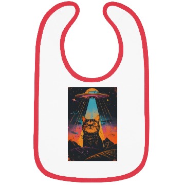 Discover Catzilla Vintage Funny Cute Cat Art Alien and Cat Bibs
