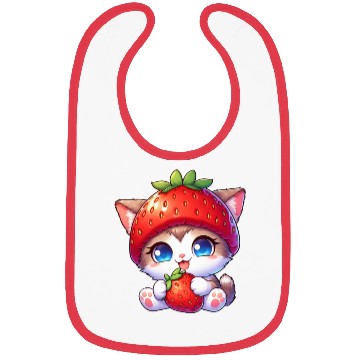 Discover Cat with strawberry hat cute fruity quirky Bibs