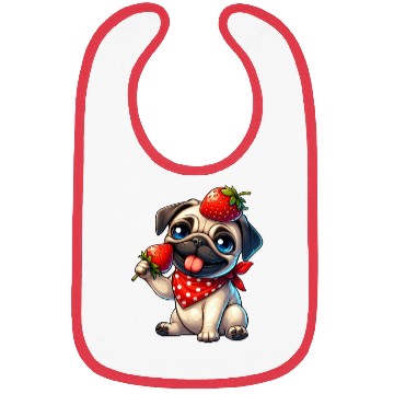 Discover Quirky Dog Pug with Strawberry on Head Fruity Bibs