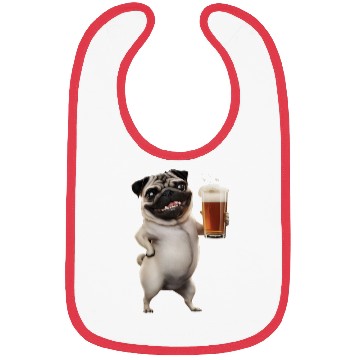 Discover Pug Drinking Beer Realistic Bibs