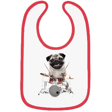 Discover Pug Playing Drums Realistic Bibs