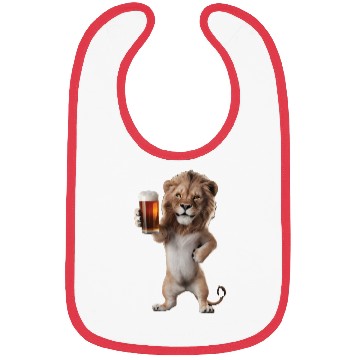Discover Lion Drinking Beer Realistic Bibs