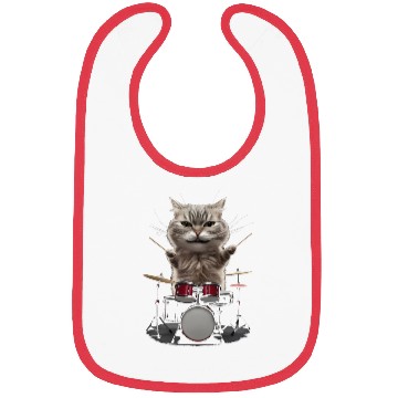Discover Cat Playing Drums Realistic Bibs