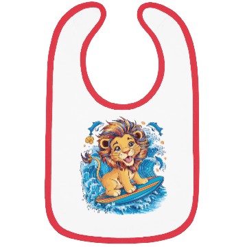 Discover Cute Surfing Lion Riding the Waves Bibs