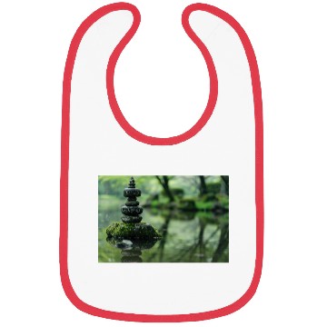 Discover Zen Stone Stack Reflected in Tranquil Pond Bibs