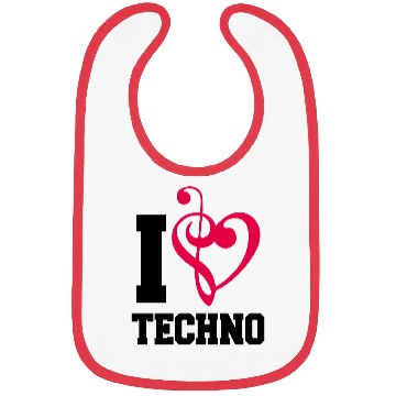 Discover I Love Techno Music Party DJ Clef Bass Note Heart Bibs