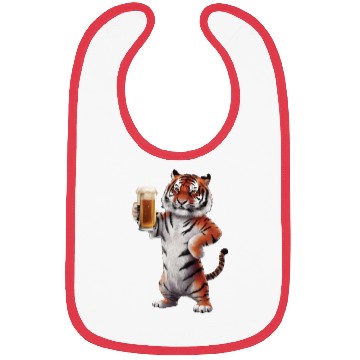 Discover Tiger Drinking Beer Realistic Bibs