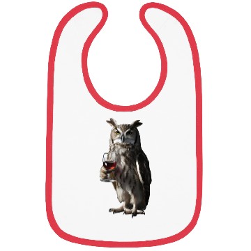 Discover Owl Drinking Wine Realistic Bibs