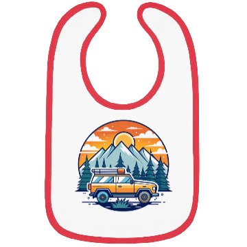 Discover Camper Van parked Lake with Mountains Bibs