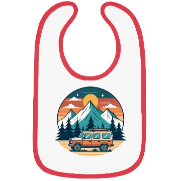 Discover Camper Van parked Lake with Mountains Bibs