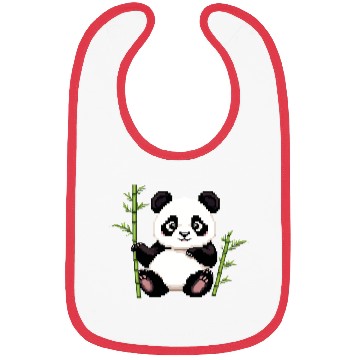 Discover A pixel art of a panda with a bamboo leaf Bibs