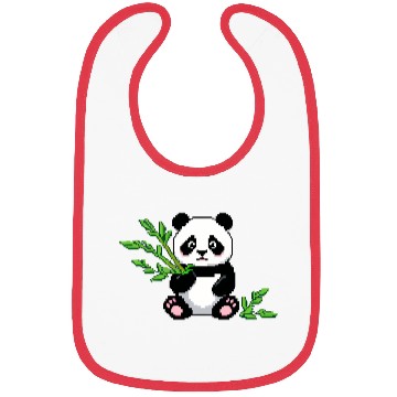 Discover A pixel art of a panda with a bamboo leaf Bibs