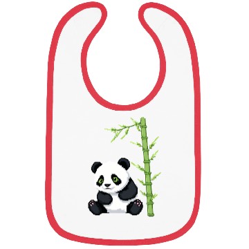 Discover A pixel art of a panda with a bamboo leaf Bibs