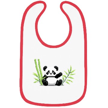 Discover A pixel art of a panda with a bamboo leaf Bibs