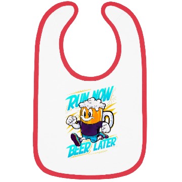 Discover Run Now Beer Later - Motivational Beer Mug Cartoon Bibs