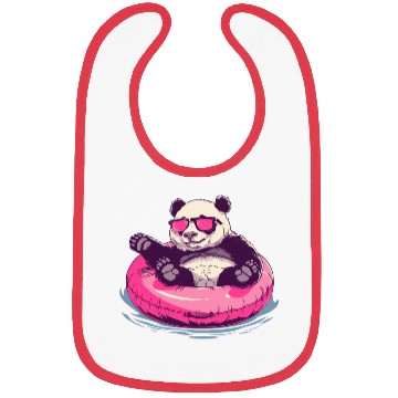 Discover Panda with sunglasses in a pink swimming ring Bibs