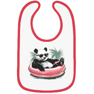 Discover Panda with sunglasses in a pink swimming ring Bibs