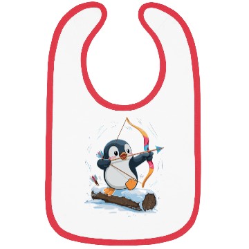 Discover Penguin Archer Aiming in Winter Snow Scene Bibs