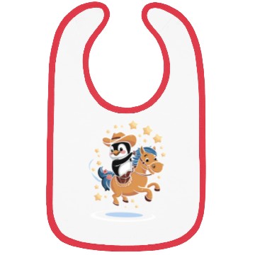 Discover Adorable Penguin Cowboy Riding a Magical Pony Bibs