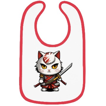Discover ninja cat with a katana 2 Bibs