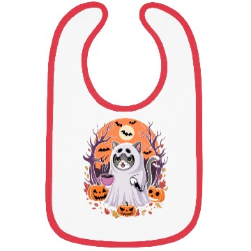 Discover Halloween Ghost Cat with Pumpkins Bibs