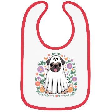 Discover Halloween Pug Ghost Surrounded by Flowers Bibs
