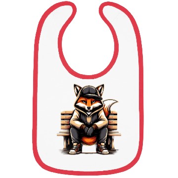 Discover A Cartoon Fox Sitting On A Park Bench Bibs