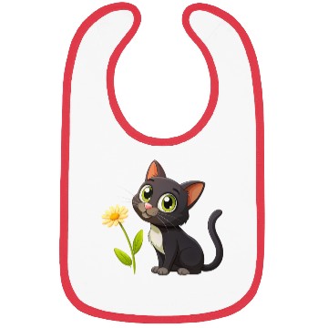 Discover Black kitten and yellow flower Bibs