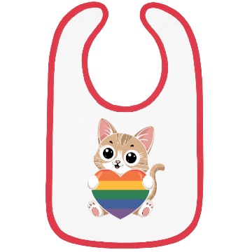 Discover Cute Cat Holding Rainbow Heart LGTBQ Bibs
