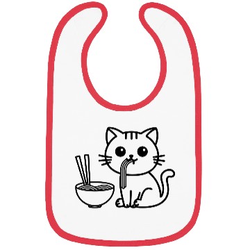 Discover Cute Cat Eating Ramen Kawaii Food Design Bibs