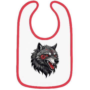 Discover Fierce Wolf Head Illustration with Red Tribal Mark Bibs