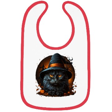 Discover Black Cat with Witch Hat Bibs