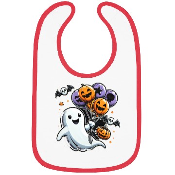 Discover Happy Ghost with Halloween Balloons and Bats Bibs