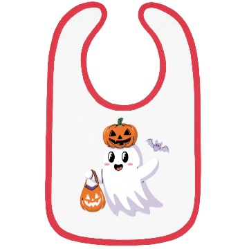 Discover Cute Halloween Ghost with Pumpkin and Bat Bibs