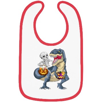 Discover Skeleton Riding Dinosaur T rex Halloween Pumpkin Bibs