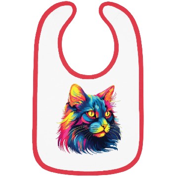 Discover Cat Watercolor Colorful Maine Cat Bibs