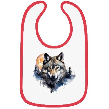 Discover Wolf Portrait Under Full Moon Design Bibs