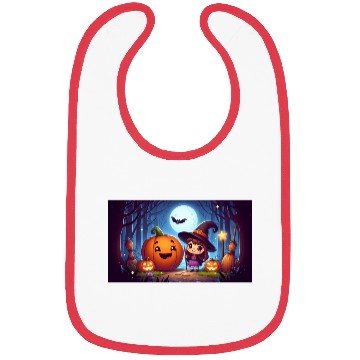 Discover Halloween Witch and Jack-o'-Lantern Scene Bibs