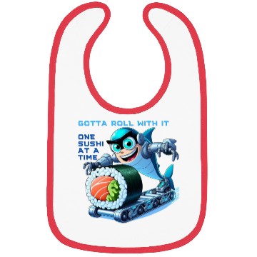 Discover funny shark cyborg cyberpunk rolling sushi Bibs