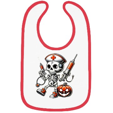 Discover Skeleton Nurse with Medical Syringes Halloween Bibs