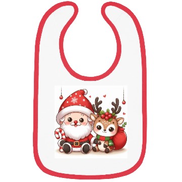 Discover Festive Santa and Reindeer Illustration Bibs