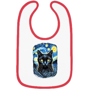 Discover Funny Starry Night Black Cat Van Gogh Art Cat Bibs